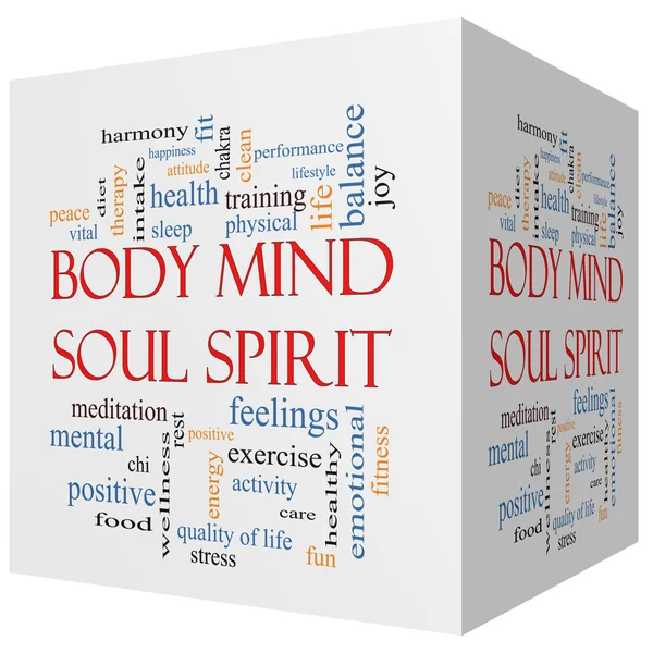 Body Mind Soul Spirit 3D cube Word Cloud Concept — Stock Photo, Image