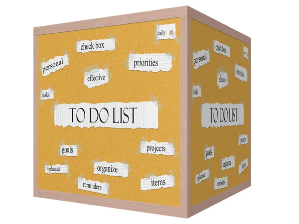 Pour faire la liste 3D cube Corkboard Word Concept — Photo