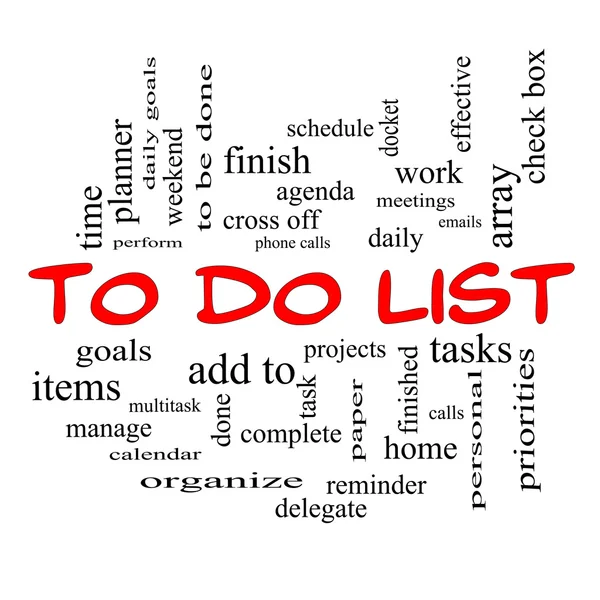 To Do List Word Cloud Concept in red caps — Stock Photo, Image