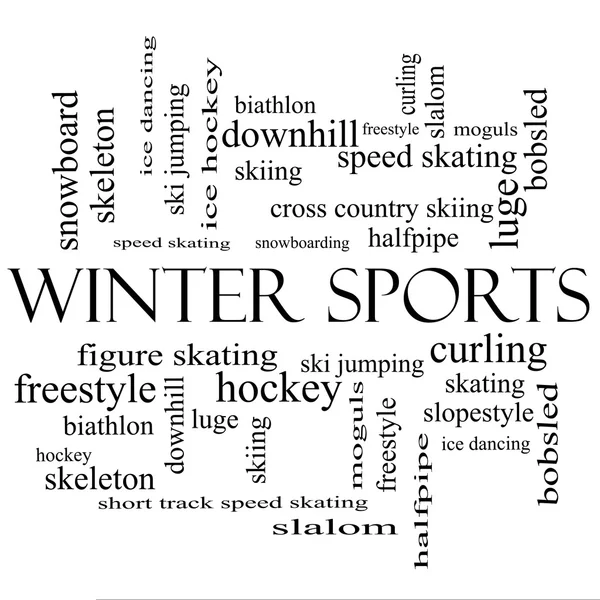 Wintersport woord wolk begrip in zwart-wit — Stockfoto