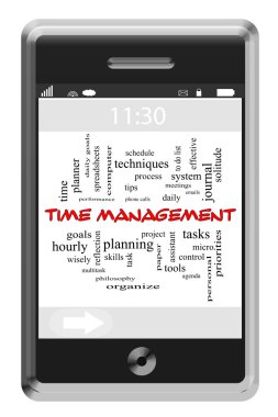 Time Management Word Cloud Concept on Touchscreen Phone clipart