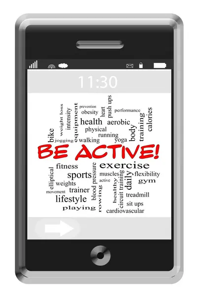 Be Active! Word Cloud Concept on Touchscreen Phone — Stock Photo, Image