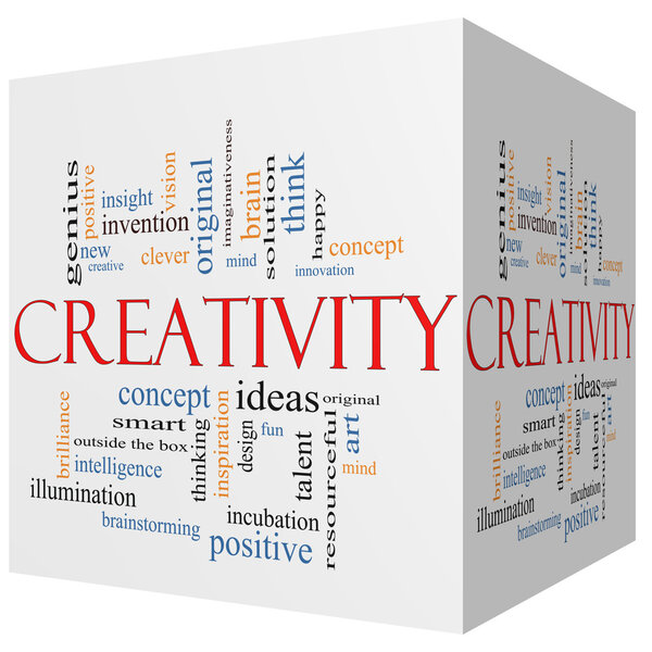 Creativity 3D cube Word Cloud Concept