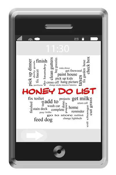 Honey Do List Word Cloud Concept on Touchscreen Phone — Stock Photo, Image
