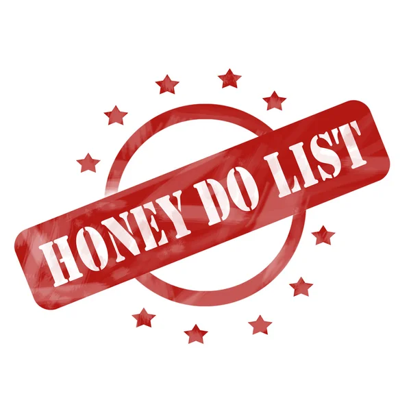 Red Weathered Honey Do List Diseño de círculo de sellos y estrellas —  Fotos de Stock