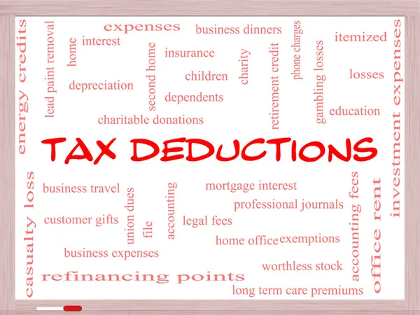 Tax Deductions Word Cloud Concept on a Whiteboard — Stock Photo, Image