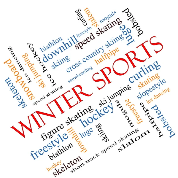 Sports d'hiver Word Cloud Concept Angled — Photo