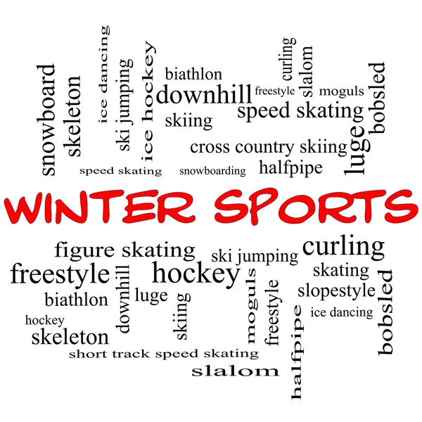 冬のスポーツの単語雲の概念赤い帽子 — ストック写真