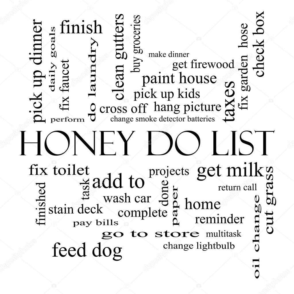 Honey Do List Word Cloud Concept in black and white