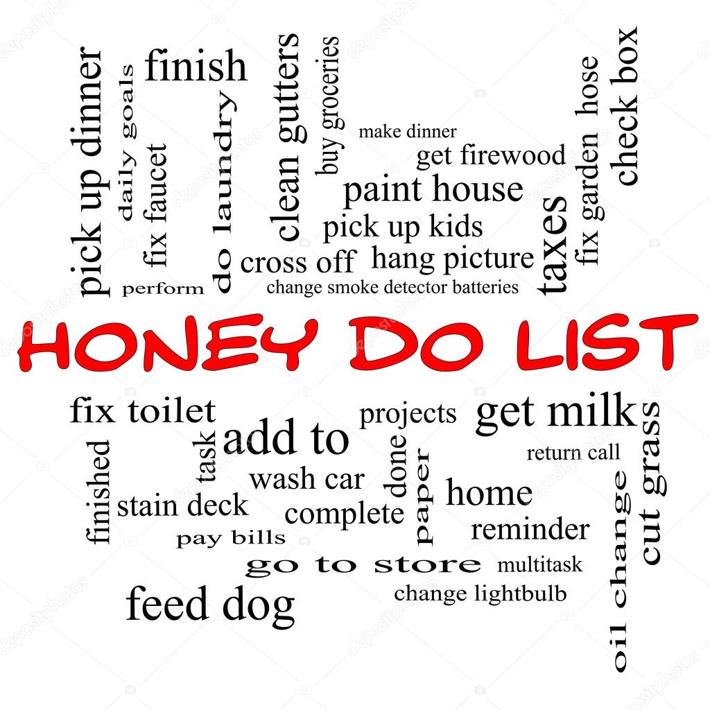 Honey Do List Word Cloud Concept in red caps