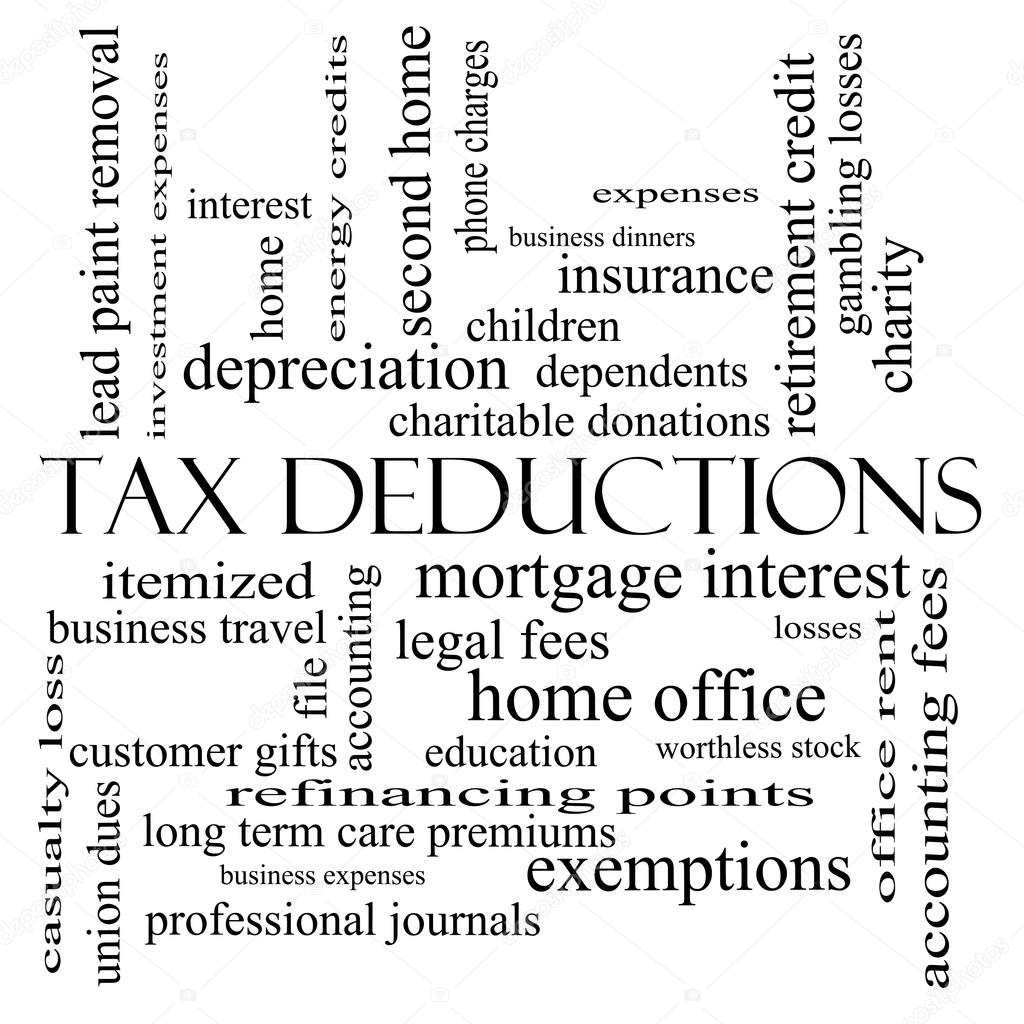 Tax Deductions Word Cloud Concept in black and white