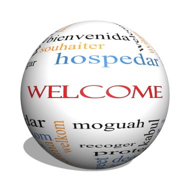 Welcome Foreign Language 3D sphere Word Cloud clipart