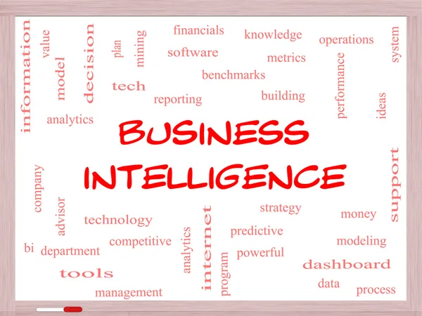 Business intelligence ordet moln koncept på en whiteboard — Stockfoto