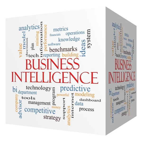 Business Intelligence 3D cubo Word Cloud Concept — Fotografia de Stock