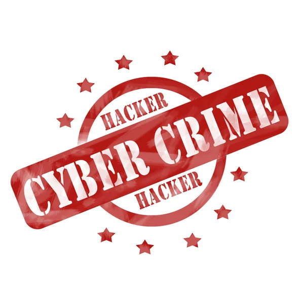 Rot verwitterten Cyber-Kriminalität Stempelkreis und Sterne-Design — Stockfoto