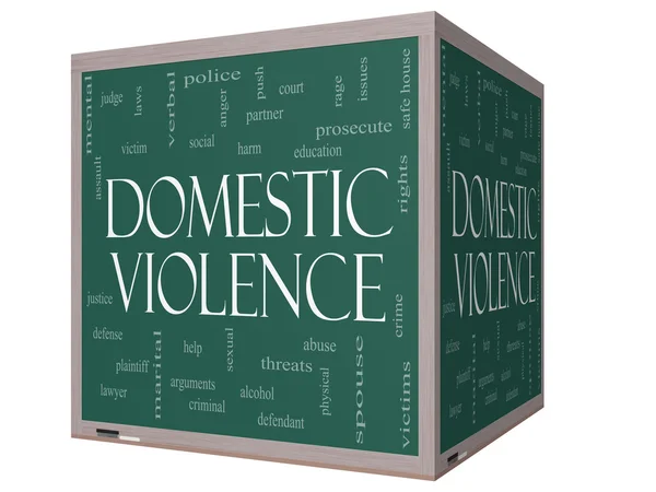 Concept de nuage de mots de violence domestique sur un tableau noir cube 3D — Photo