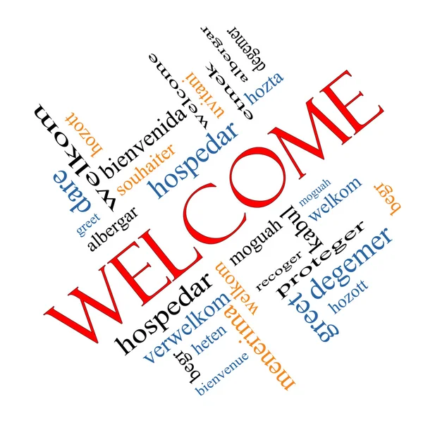 Welcome Foreign Language Word Cloud Angled — Stock Photo, Image