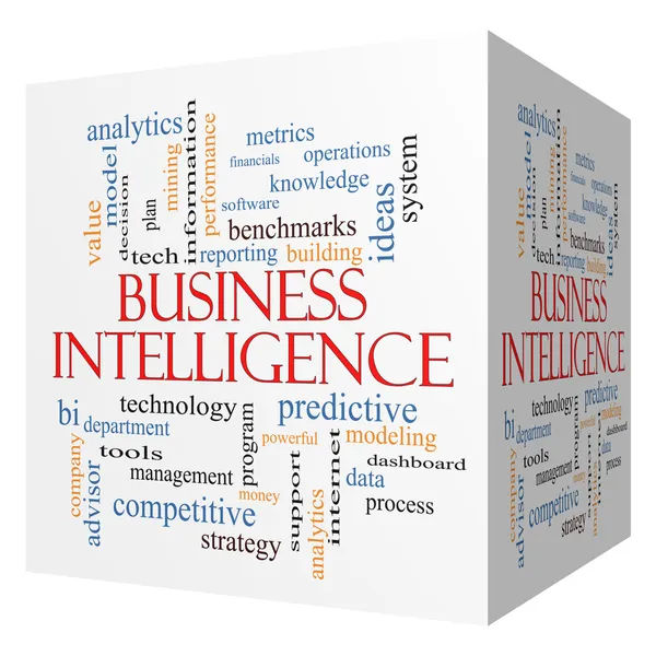 Business Intelligence 3D куб Word Cloud Concept Стокове Зображення