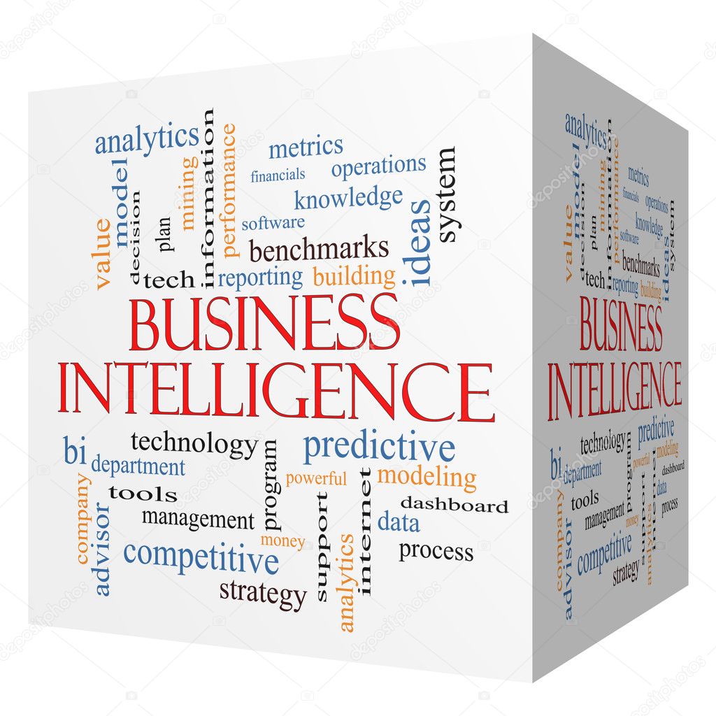 Business Intelligence 3D cube Word Cloud Concept