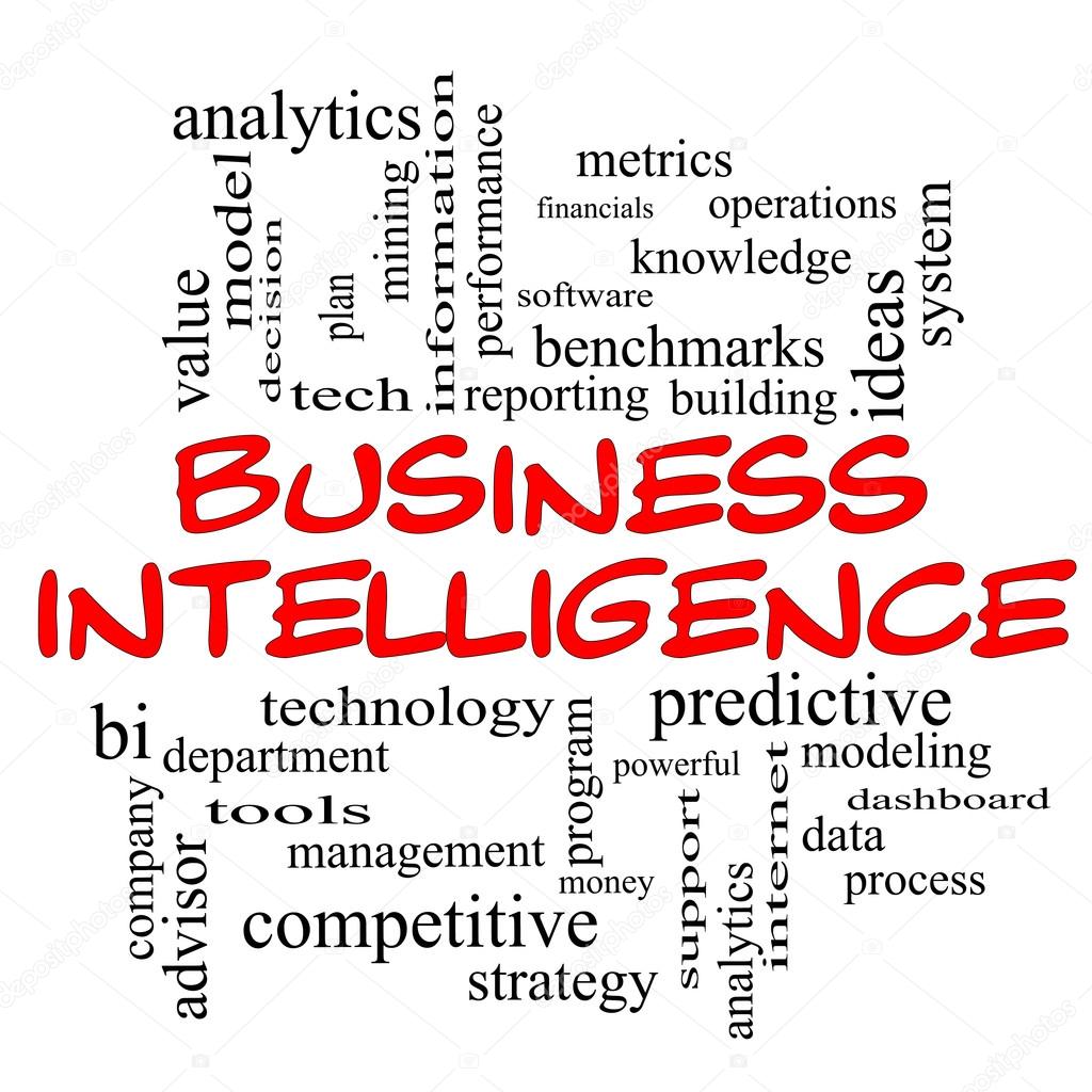 Business Intelligence Word Cloud Concept in red caps