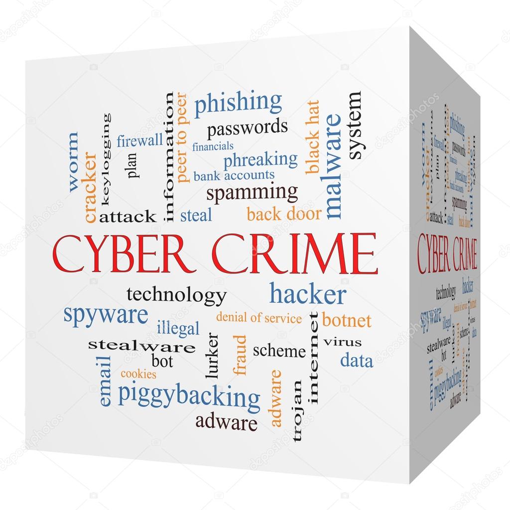 Cyber Crime 3D cube Word Cloud Concept