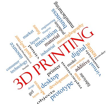 3D baskı Word Cloud kavramı açılı