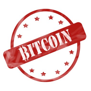 Kırmızı yıpranmış bitcoin pul daire ve yıldız