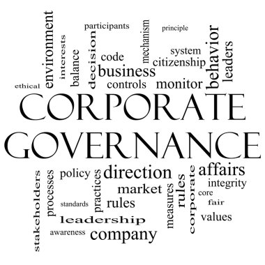 Corporate Governance Word Cloud Concept in black and white clipart