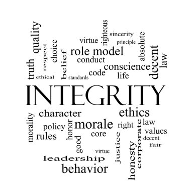 Integrity Word Cloud Concept in black and white clipart
