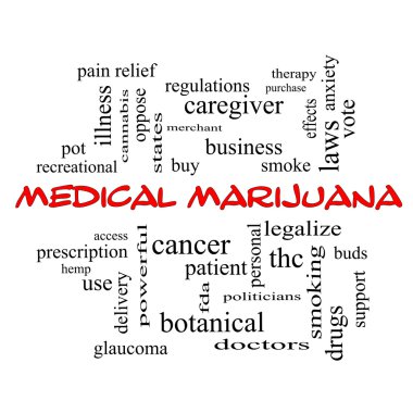 tıbbi marihuana kelime bulutu kavramı kırmızı kapaklar
