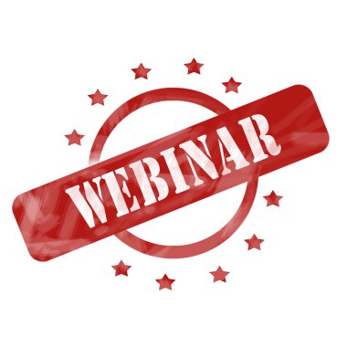 Kırmızı yıpranmış webinar damga tasarım daire ve yıldız