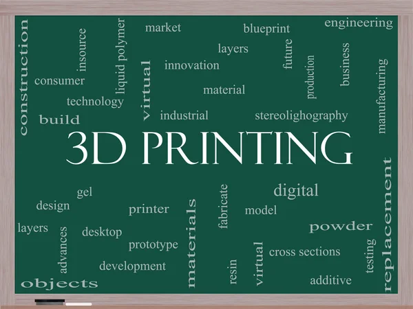 Impresión 3D Concepto de Word Cloud en una pizarra — Foto de Stock