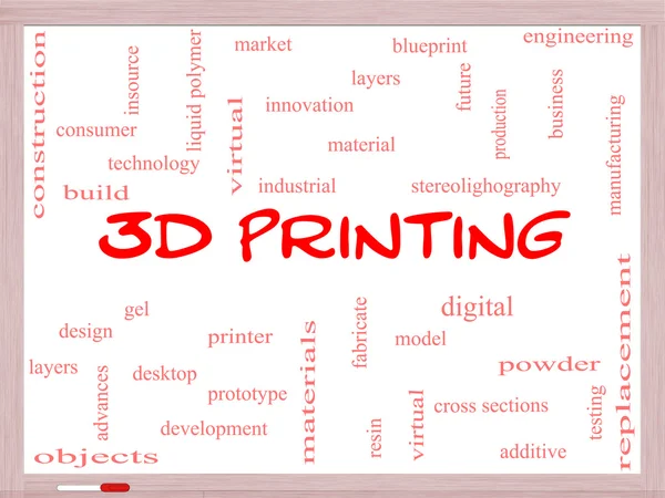 Concetto di stampa 3D Word Cloud su una lavagna — Foto Stock