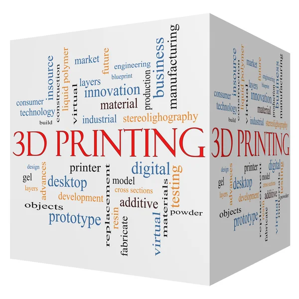3D печать 3D куба Word Cloud Концепция — стоковое фото