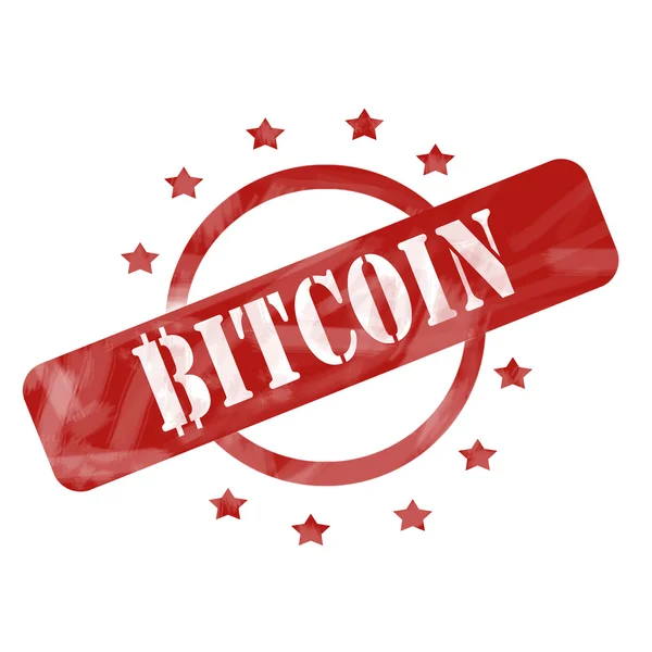 Red Weathered Bitcoin Carimbo Círculo e Estrelas Design — Fotografia de Stock