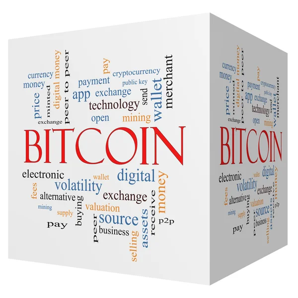 Bitcoin 3D cubo Word Cloud Concept — Fotografia de Stock