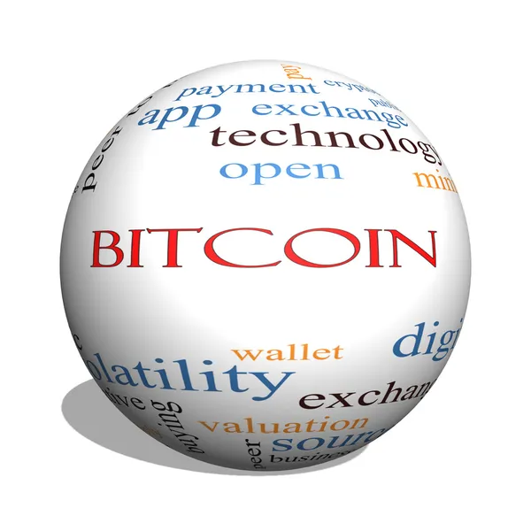 Bitcoin 3d Sphäre Wort Wolke Konzept — Stockfoto