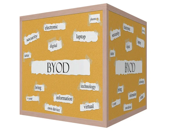 BYOD 3d sześcian corkboard słowo koncepcja — Zdjęcie stockowe