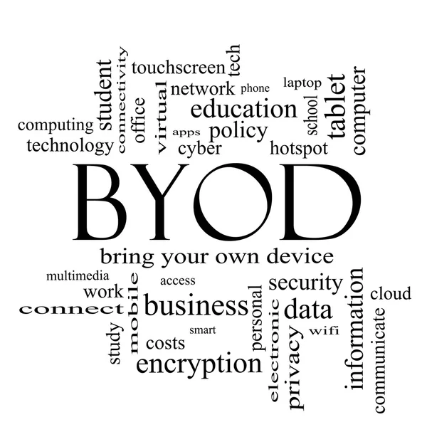 BYOD Word Cloud Concept in black and white — Stock Photo, Image