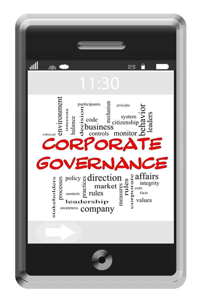 Corporate Governance Word Cloud Concept on Touchscreen Phone — Stock Photo, Image