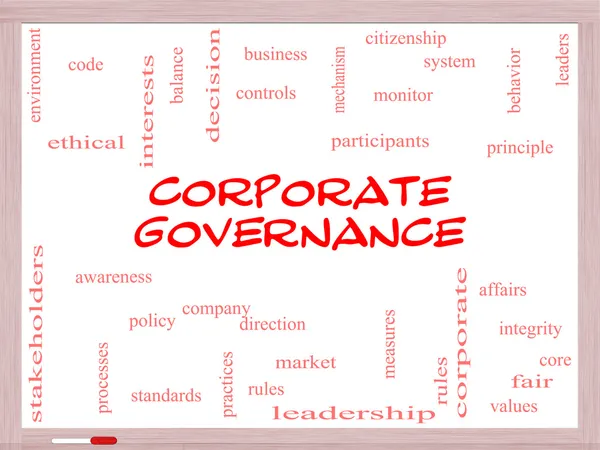 Gobierno corporativo Word Cloud Concept en una pizarra blanca — Foto de Stock