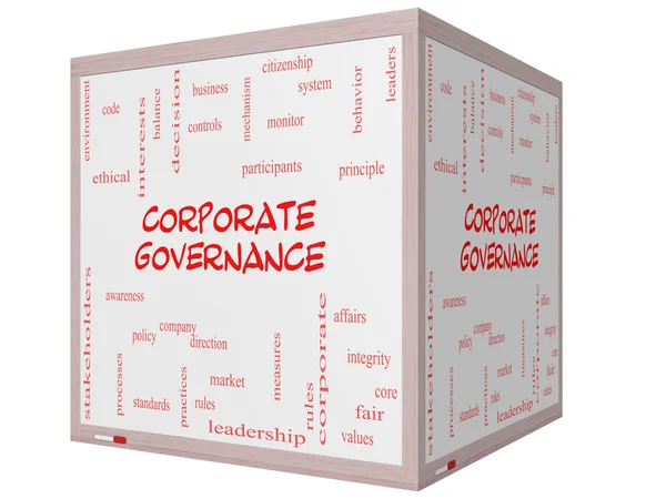 Governança Corporativa Word Cloud Concept em um quadro branco de cubo 3D — Fotografia de Stock