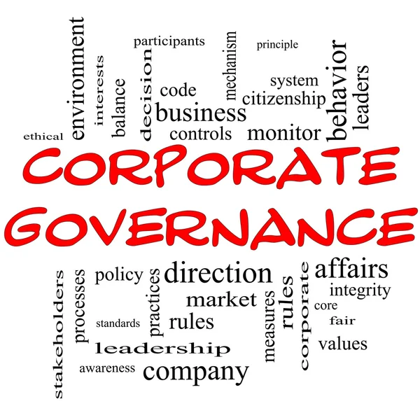 Governança Corporativa Word Cloud Concept em bonés vermelhos — Fotografia de Stock