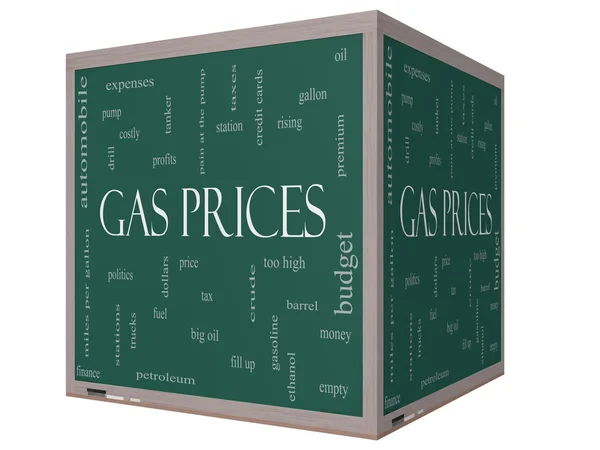 Precios del gas Concepto de nube de palabra en una pizarra de cubo 3D — Foto de Stock