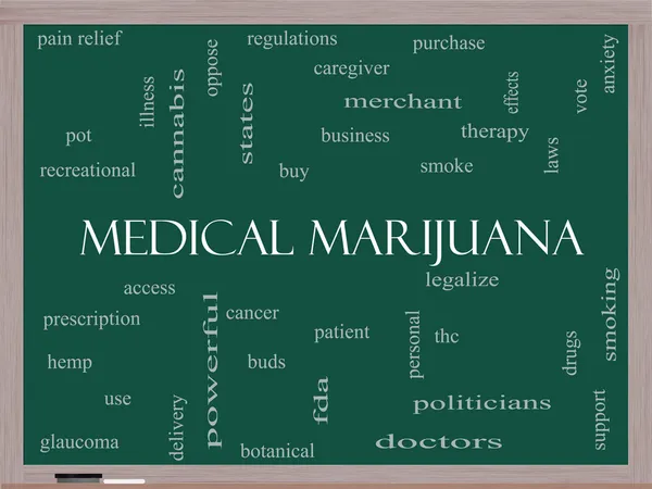 医用大麻在黑板上的字云概念 — 图库照片