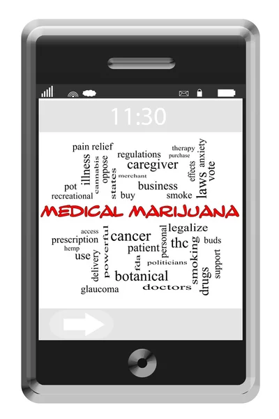 Concetto medico di marijuana Word Cloud sul telefono touchscreen — Foto Stock