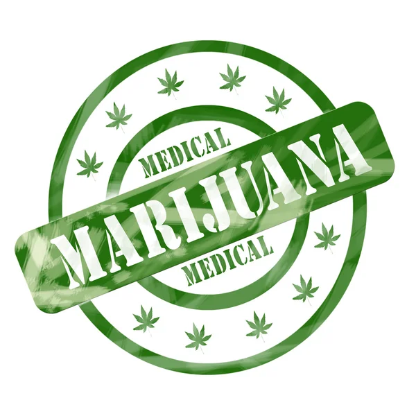 Green Weathered Medical Marijuana Stamp Circles and Stars — Stock Photo, Image