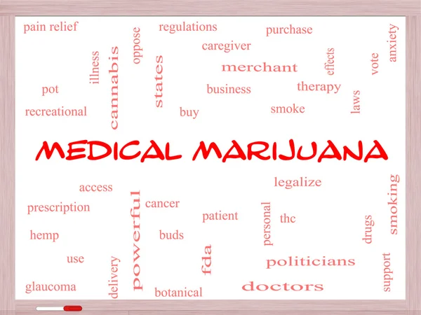 医用大麻词云概念在白板上 — 图库照片