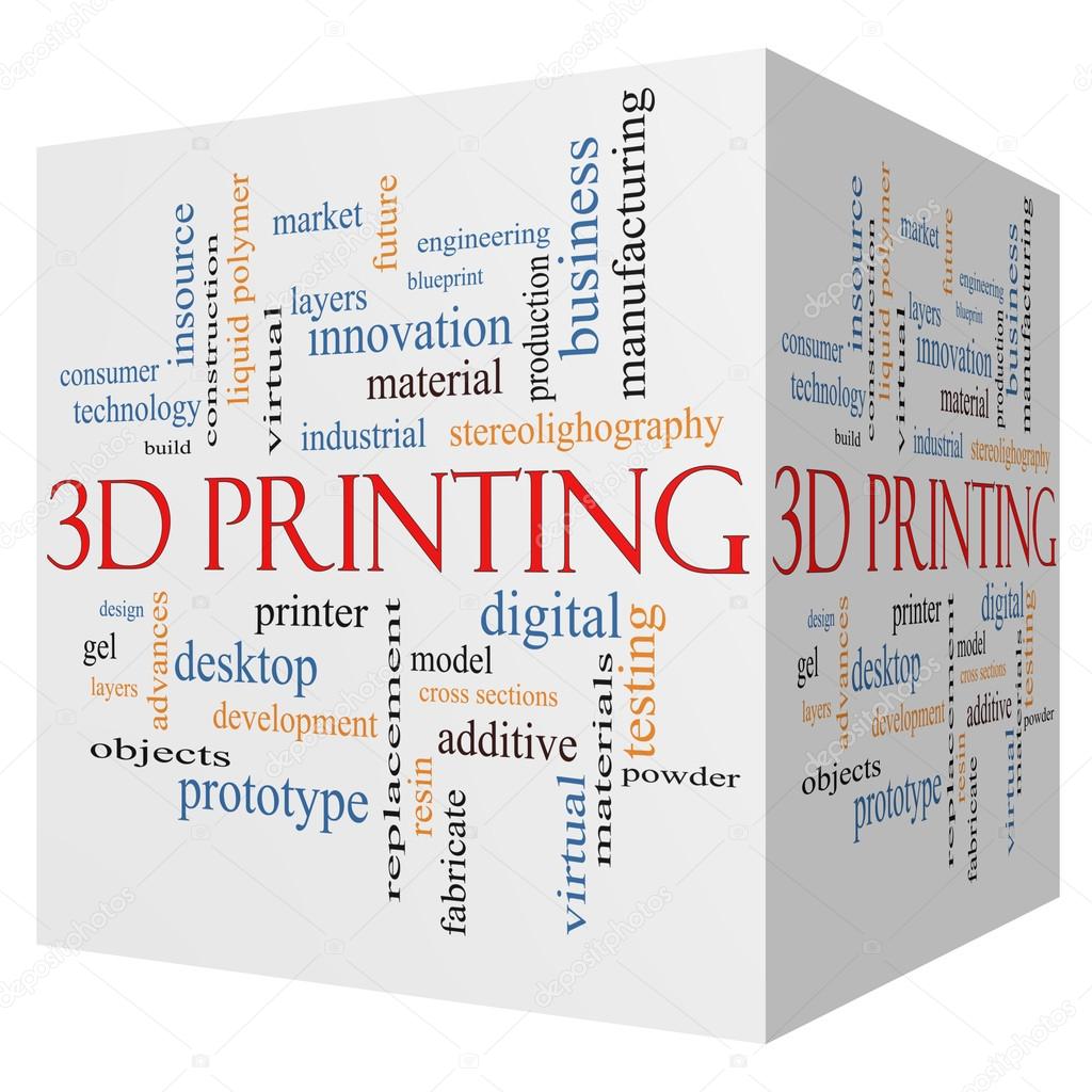 3D Printing 3D cube Word Cloud Concept