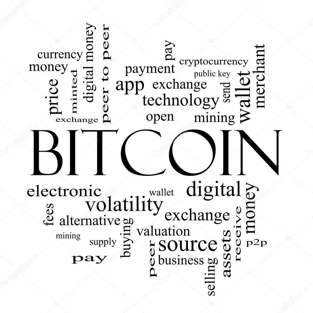 Bitcoin Word Cloud Concept in black and white